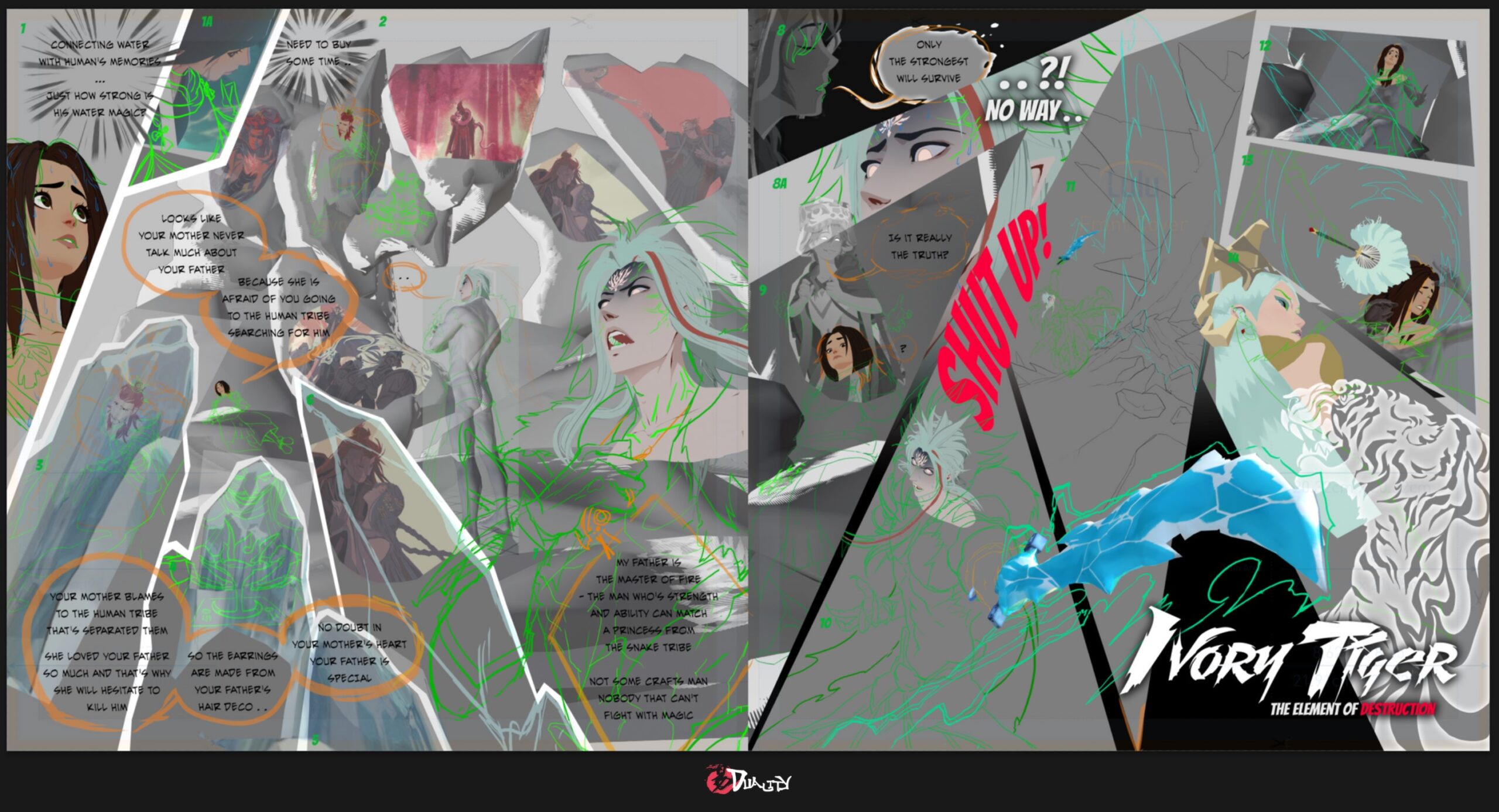 DUALITY comic - Chapter 8 Rough line art cleanup pass