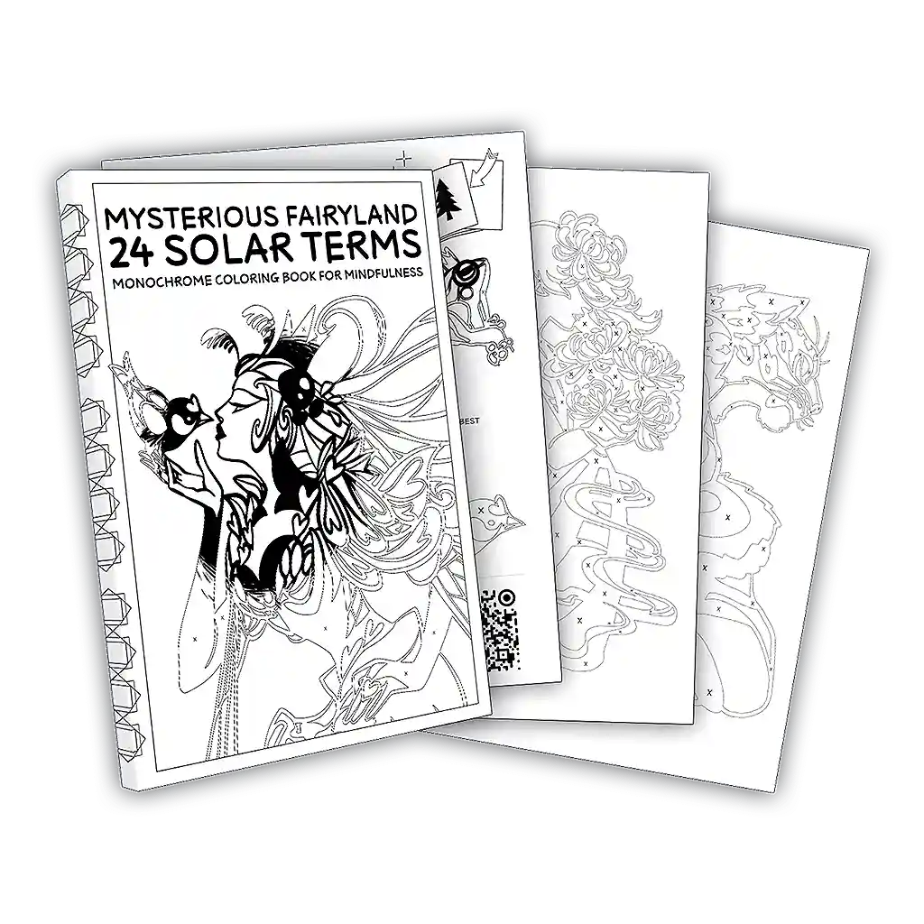 24 solar terms monochrome coloring book mockup